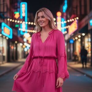 BCBGMaxAzria Vibrant Pink Long Sleeve Dress